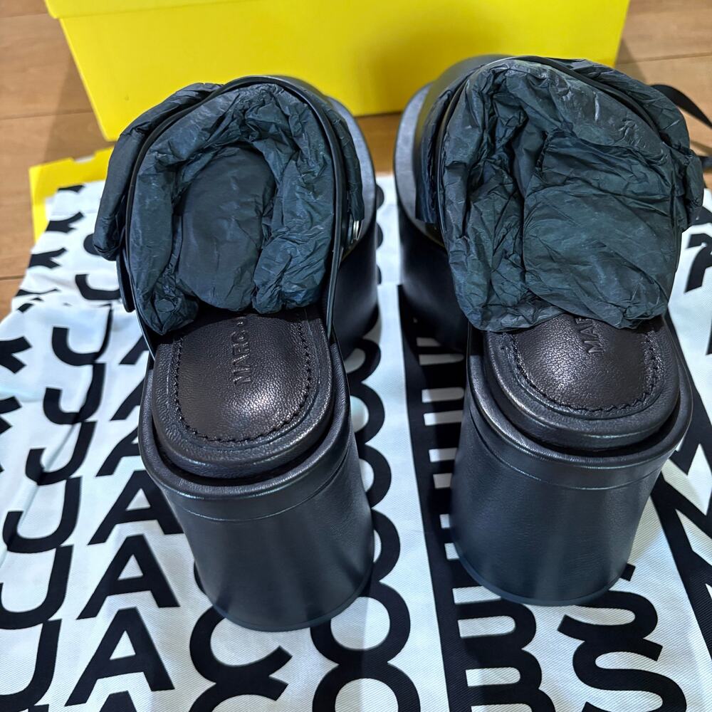 Marc Jacobs The J Marc Black Leather Platform Clogs Mules Heels Size US 9W - Picture 6 of 12